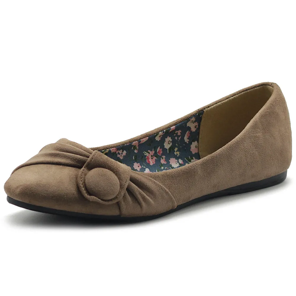 Ollio Women's Shoe Faux Suede Decorative Button Ballet Flat