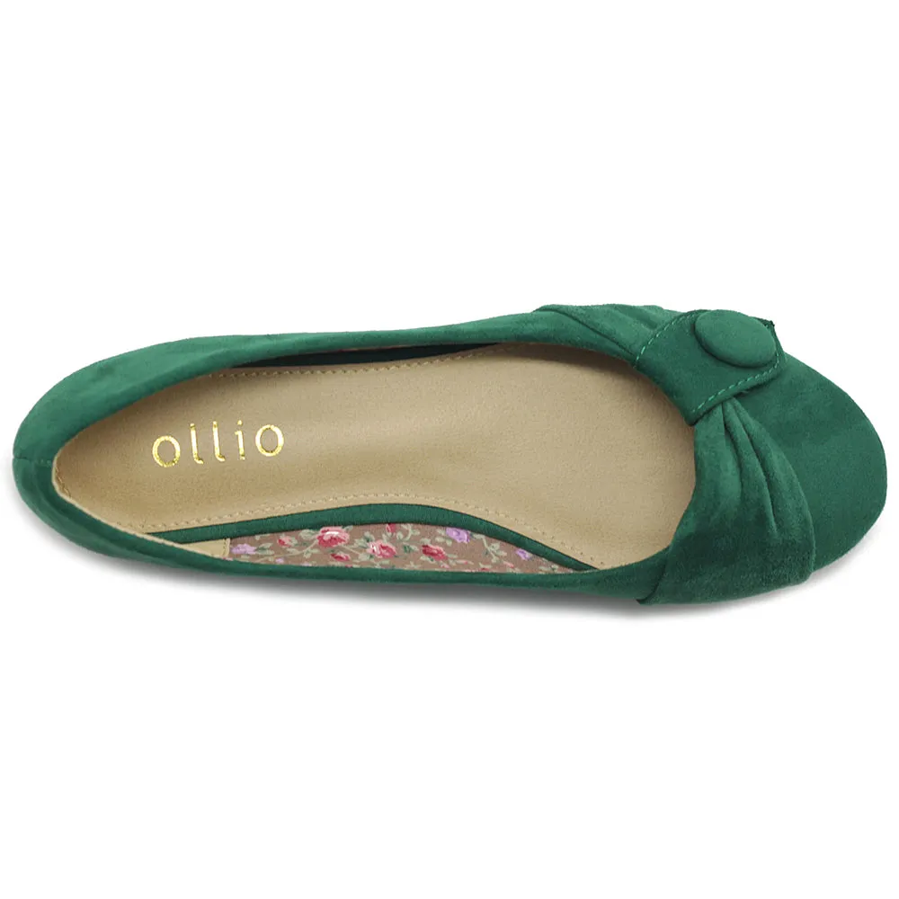 Ollio Women's Shoe Faux Suede Decorative Button Ballet Flat