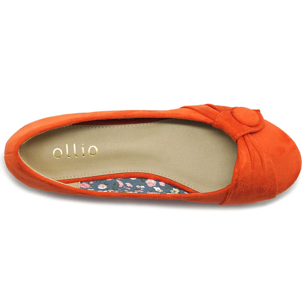 Ollio Women's Shoe Faux Suede Decorative Button Ballet Flat