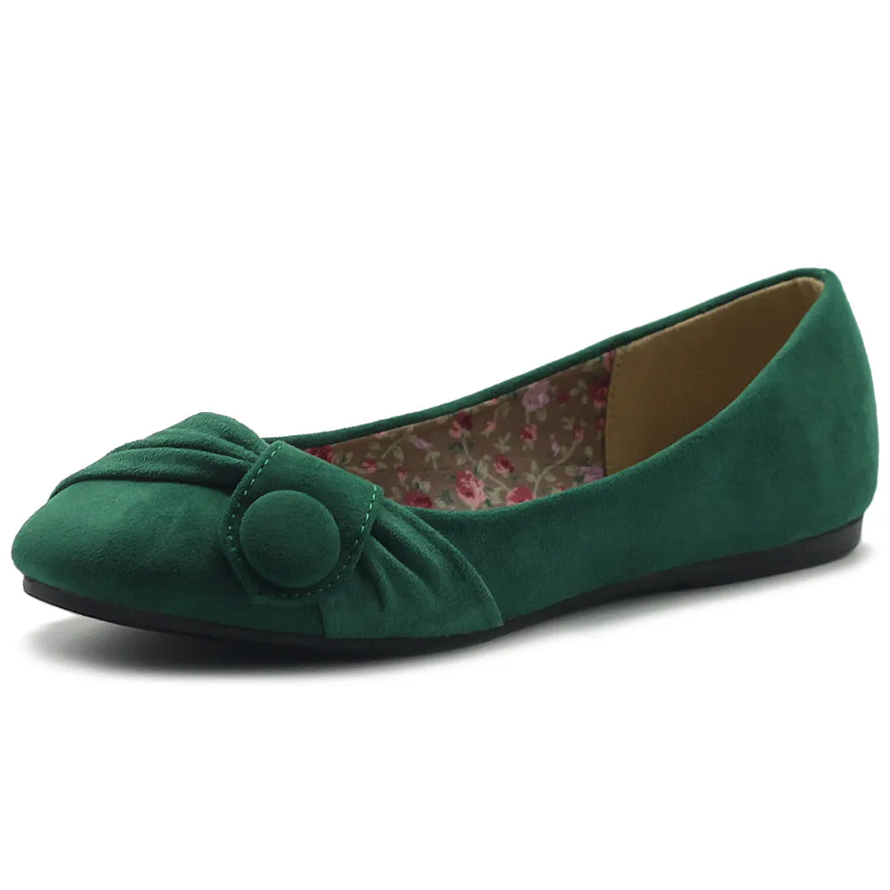 Ollio Women's Shoe Faux Suede Decorative Button Ballet Flat