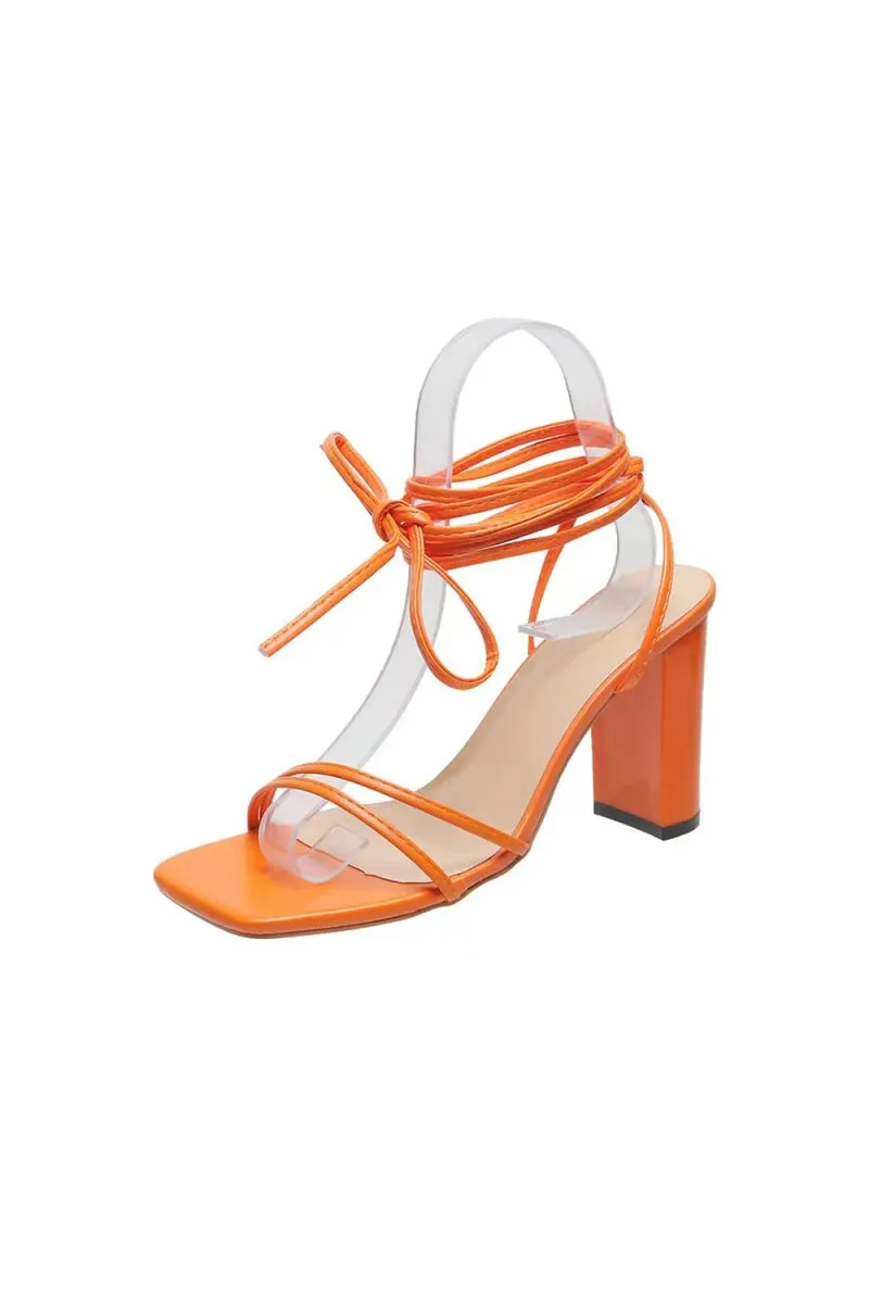 Orange Strappy Block Heeled Sandal