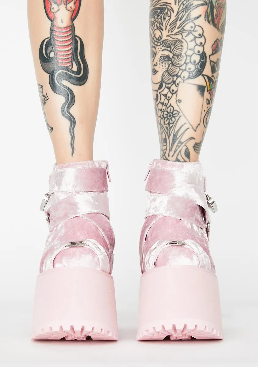 Pink Velvet Cherish Heart Platform Boots