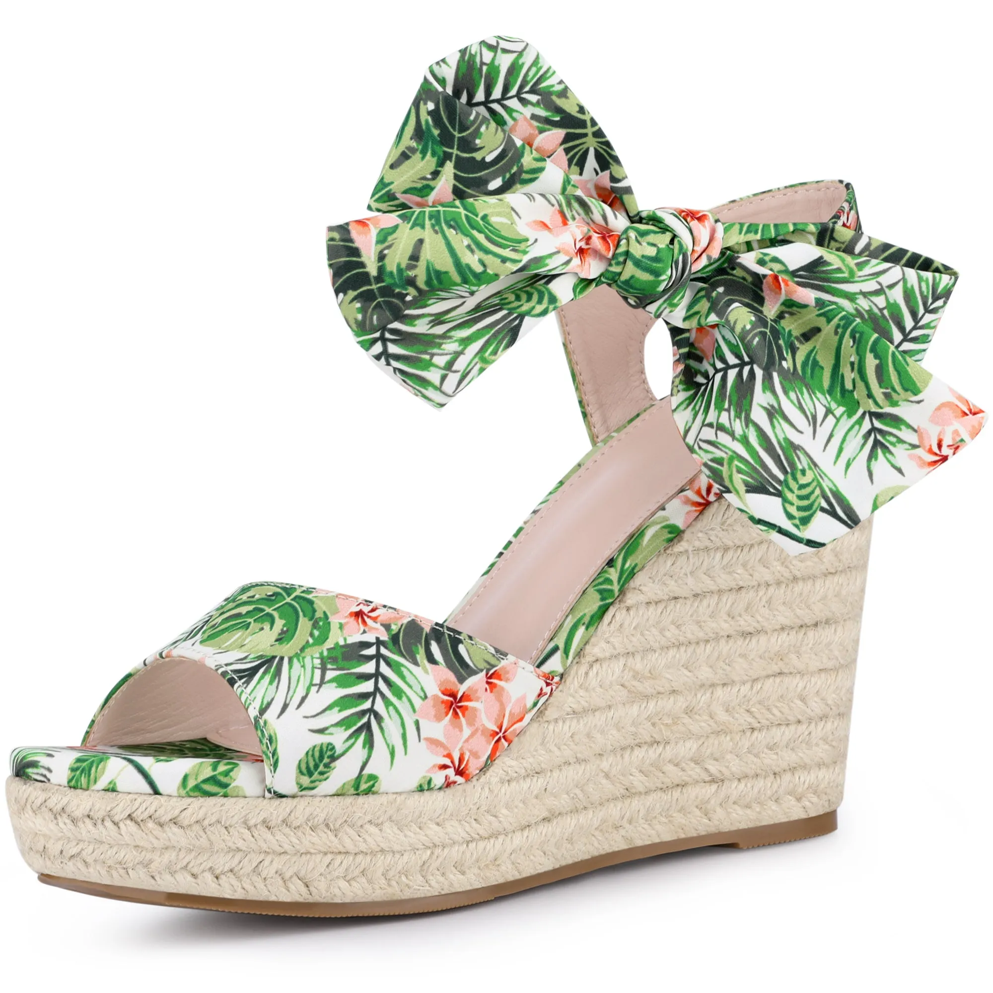 Platform Floral Printed Slingback Espadrille Wedge Sandals