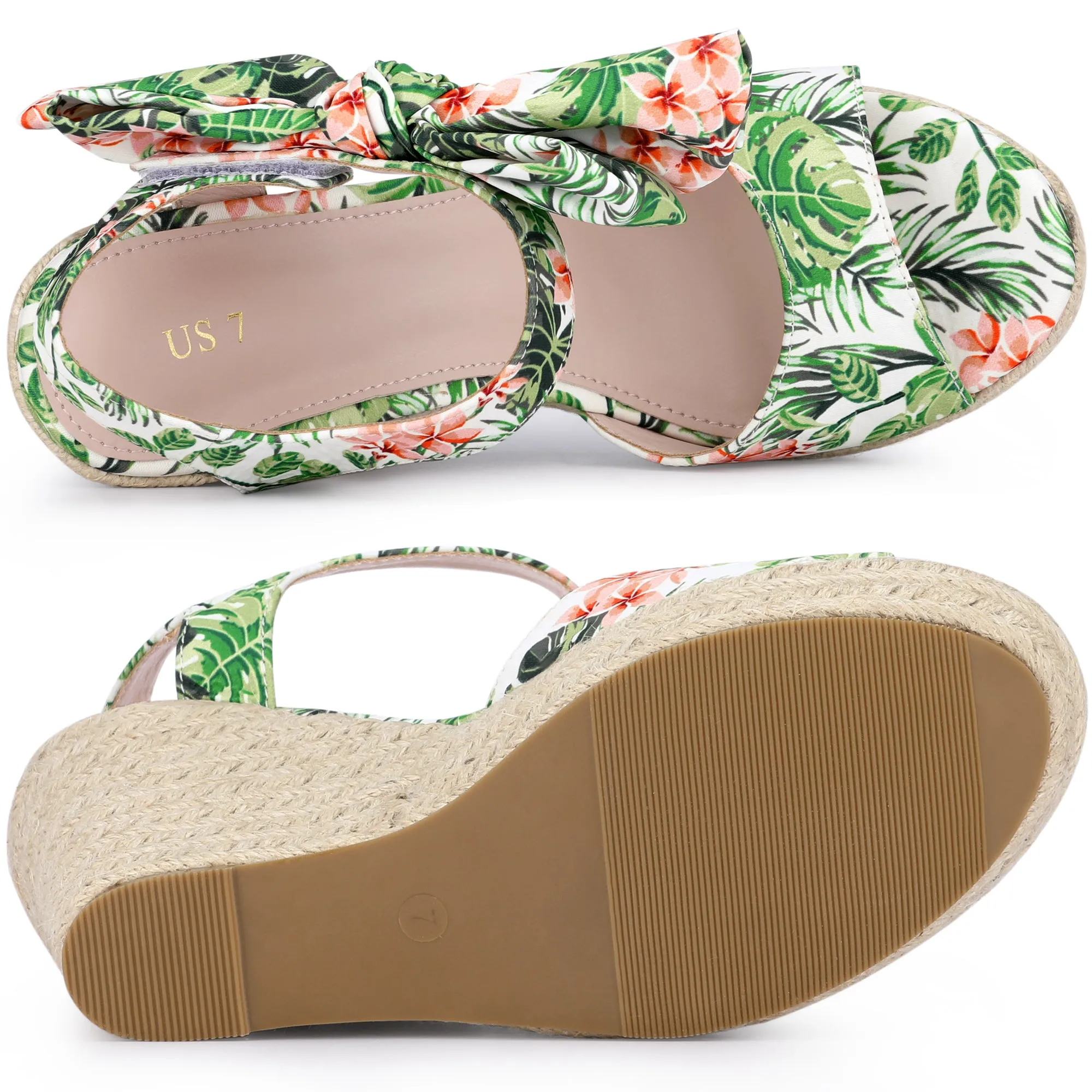 Platform Floral Printed Slingback Espadrille Wedge Sandals