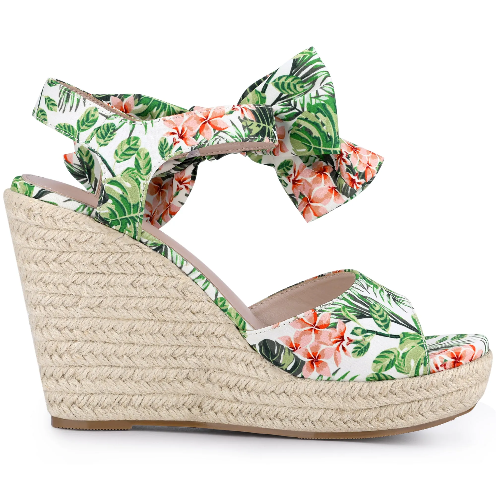 Platform Floral Printed Slingback Espadrille Wedge Sandals