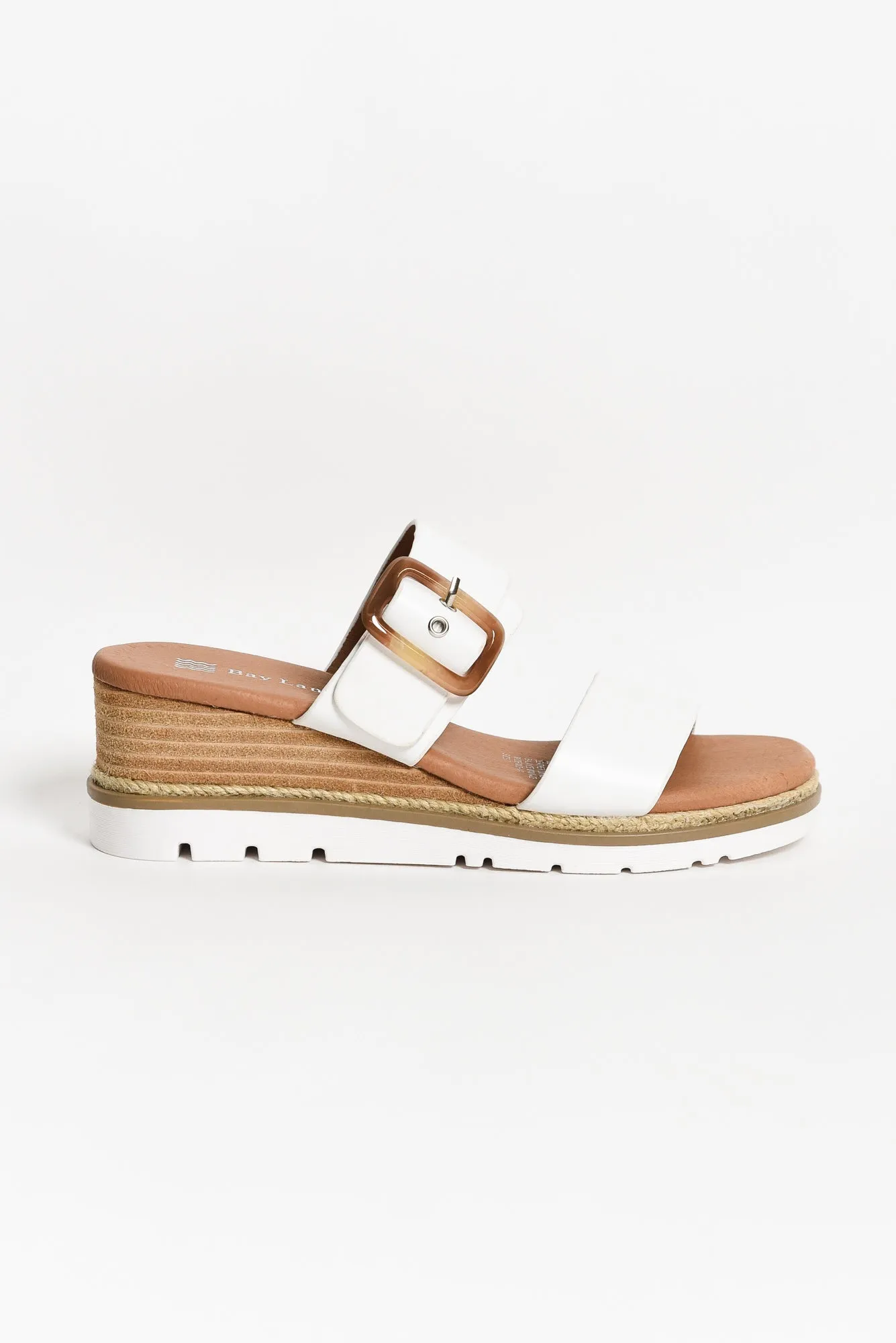 Ryver White Buckle Wedge Sandal