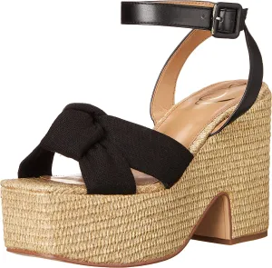 Sam Edelman Theresa Black Block Heel Ankle Strap Square Toe Wedge Heeled Sandals