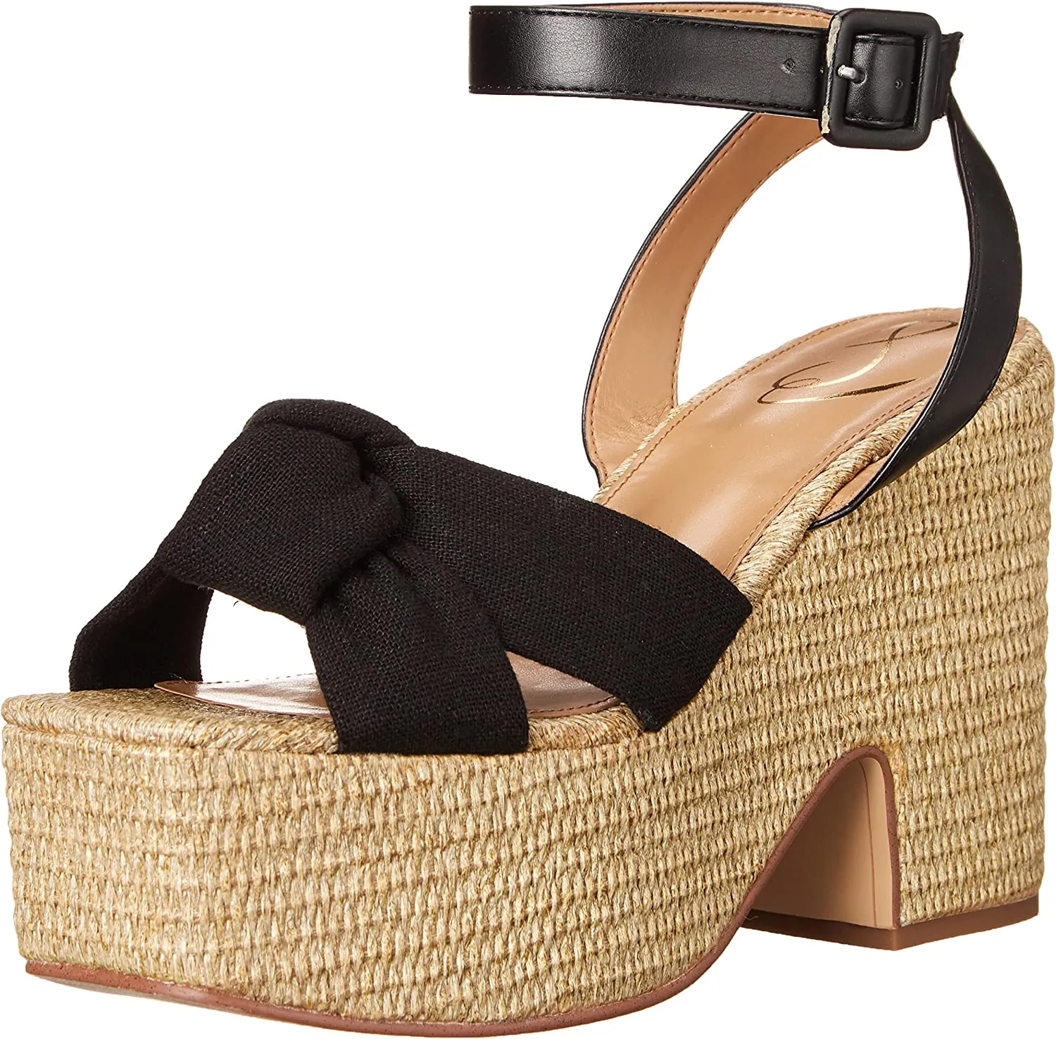 Sam Edelman Theresa Black Block Heel Ankle Strap Square Toe Wedge Heeled Sandals