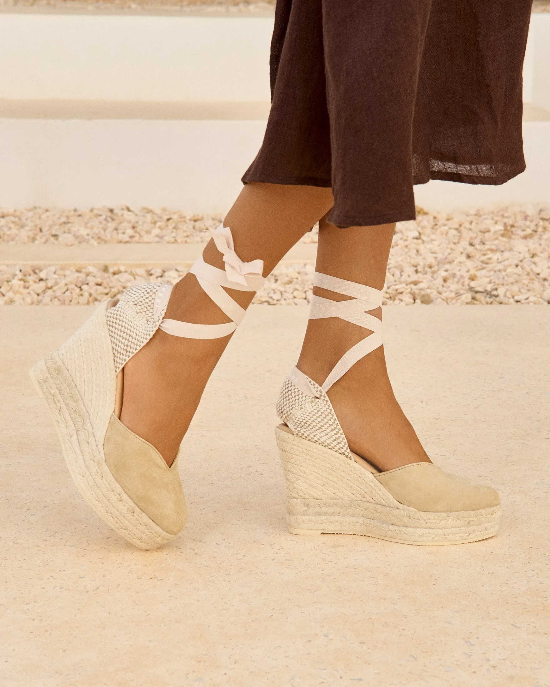 Soft Suede Heart-Shaped Wedge Espadrilles - M11WH - Hamptons Champagne Beige