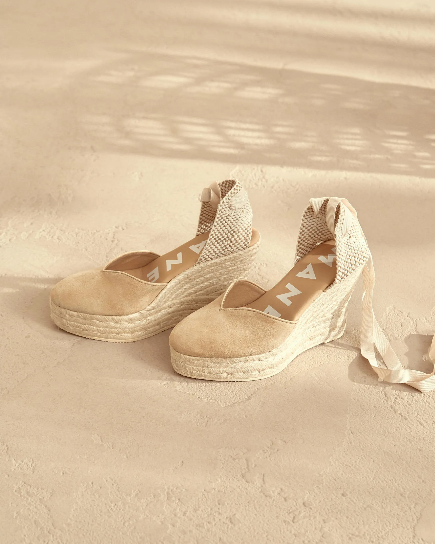 Soft Suede Heart-Shaped Wedge Espadrilles - M11WH - Hamptons Champagne Beige