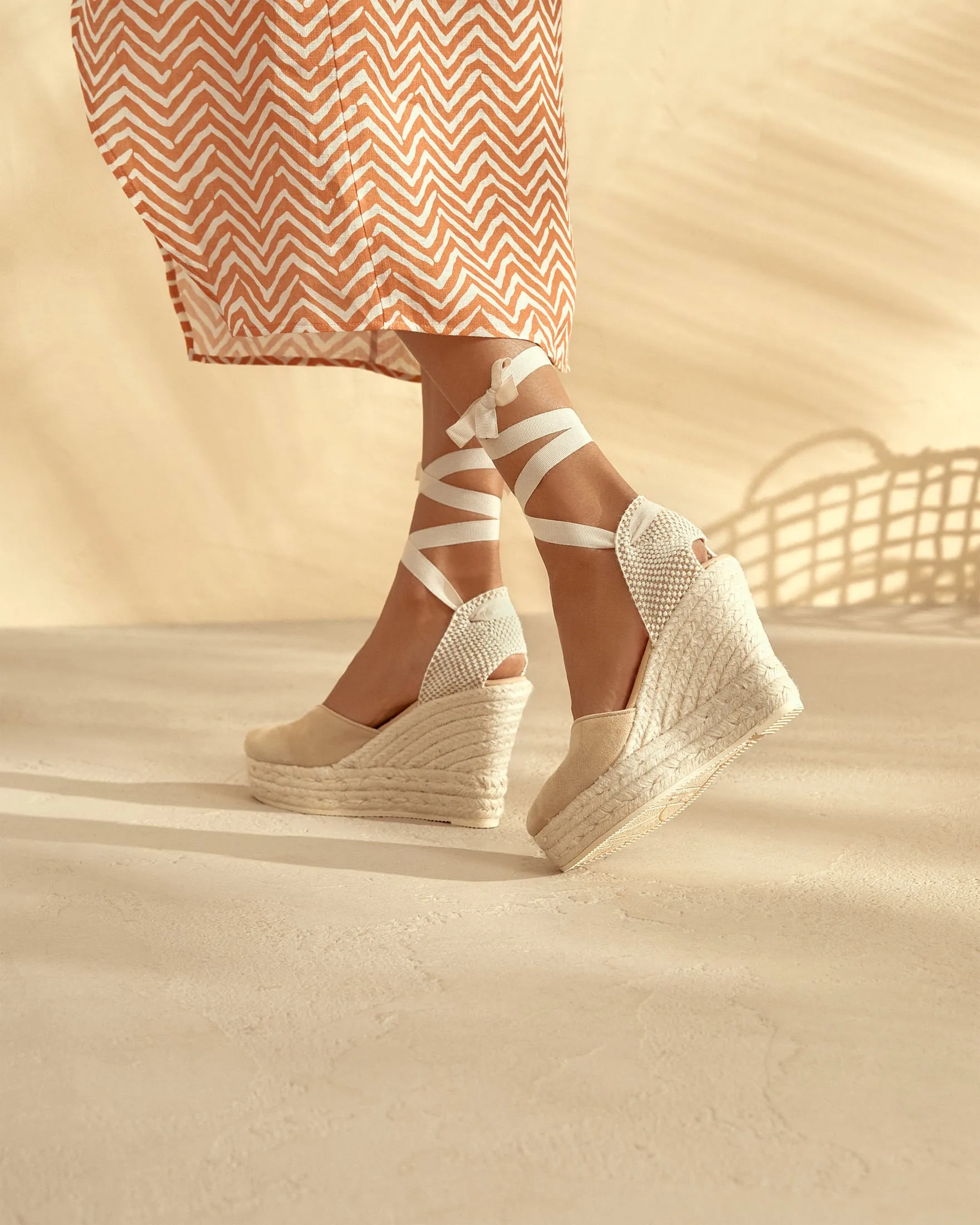 Soft Suede Heart-Shaped Wedge Espadrilles - M11WH - Hamptons Champagne Beige