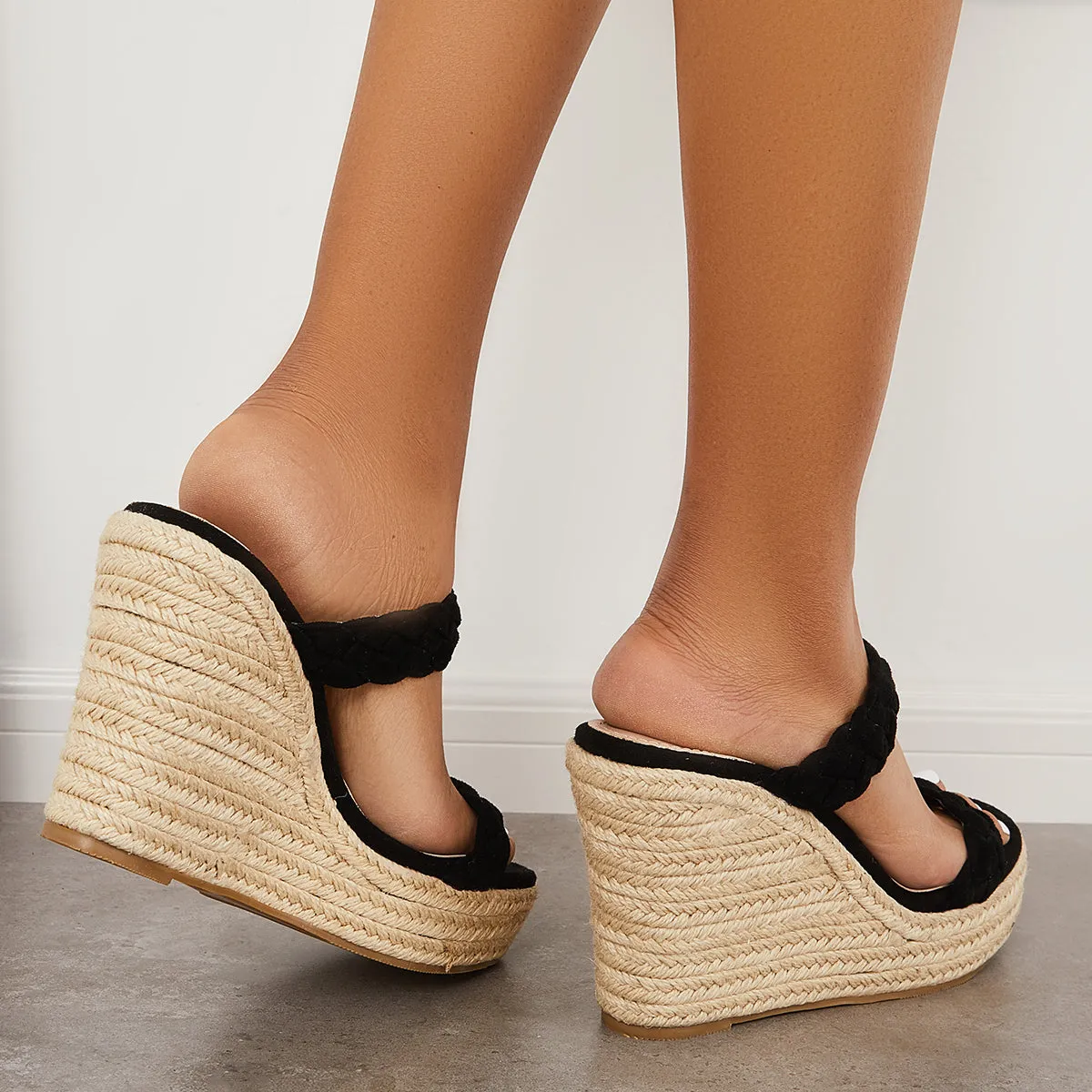 Sohiwoo Women Women Platform Sandals Espadrille Wedges Double Straps Slide Sandals