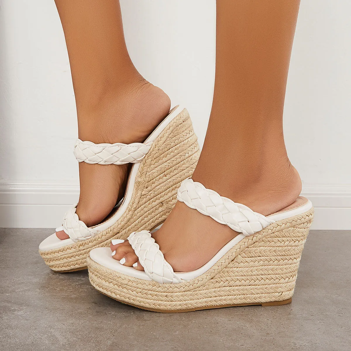 Sohiwoo Women Women Platform Sandals Espadrille Wedges Double Straps Slide Sandals