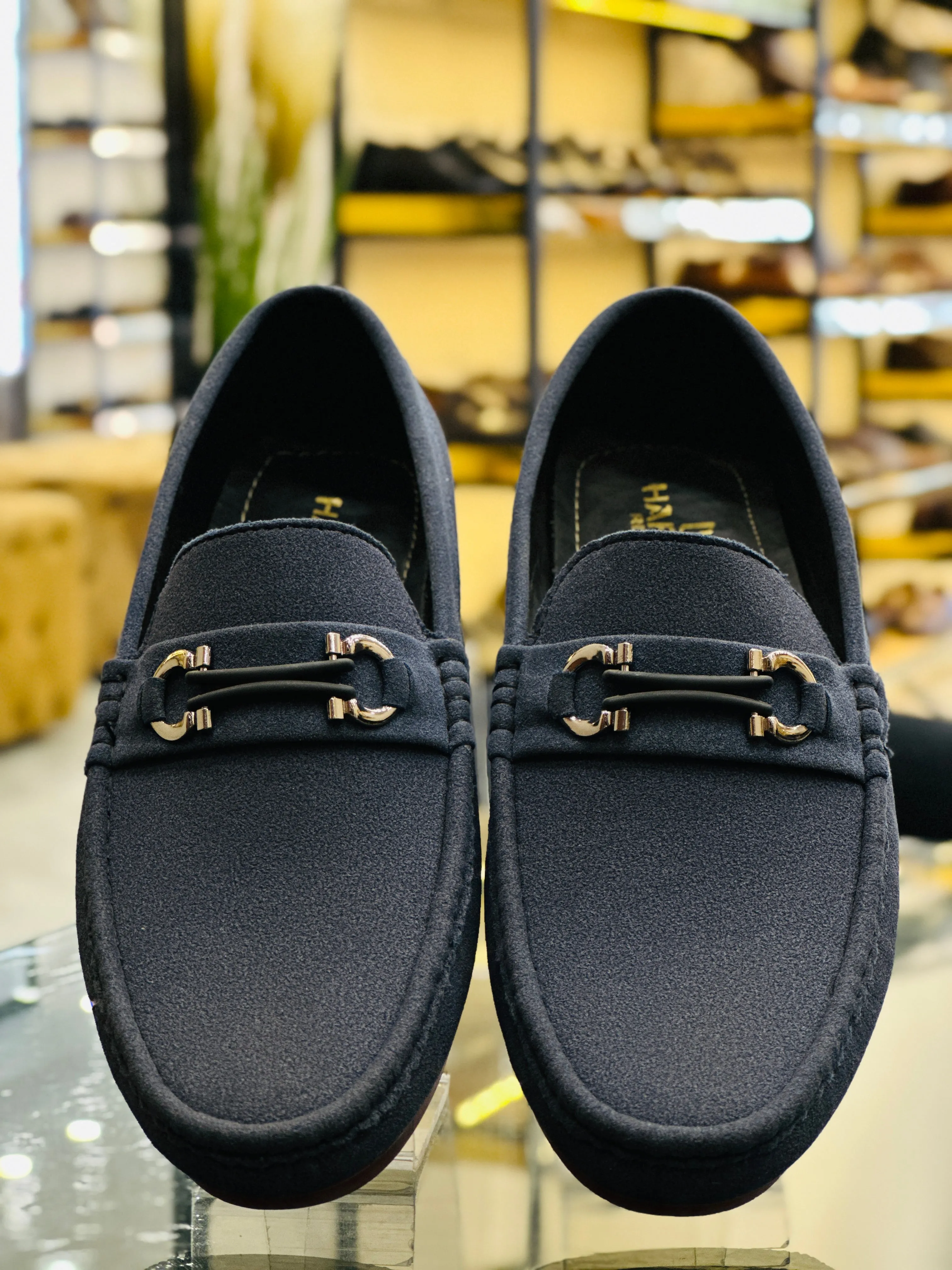 SUEDE NAVY LOAFERS