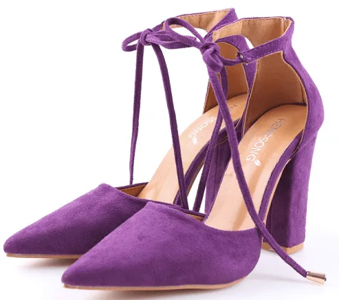 SUEDE STRAPPY PUMP WITH TIE FRONT