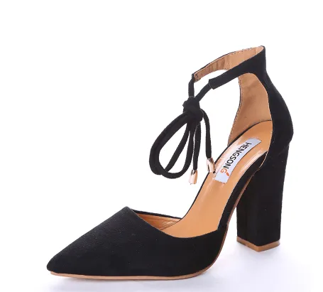 SUEDE STRAPPY PUMP WITH TIE FRONT