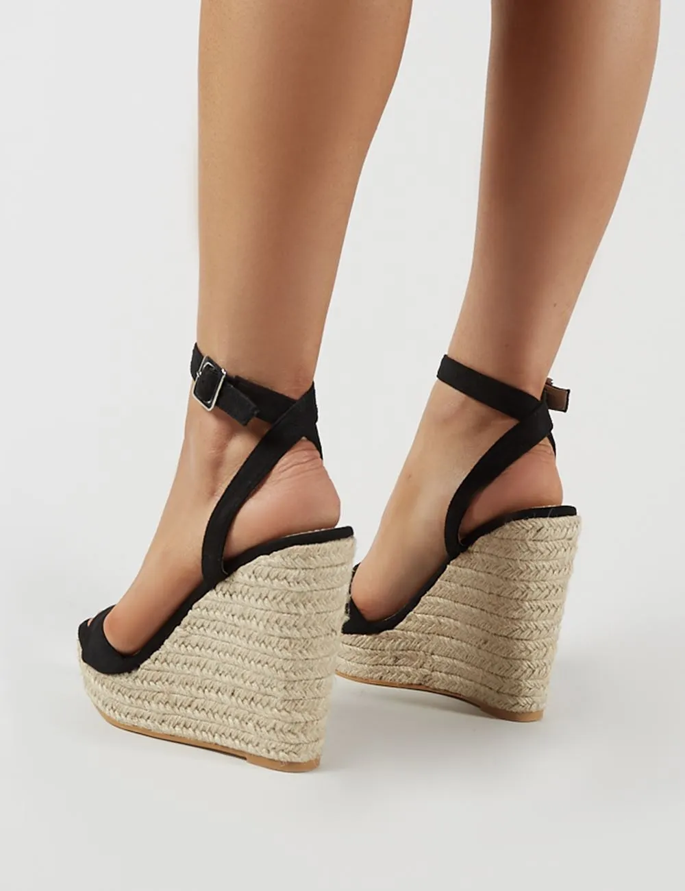 Sydney Espadrille Wedges in Black Faux Suede