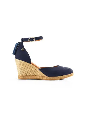 The Monaco Women's Espadrille Wedge - Navy Suede