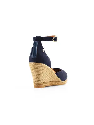 The Monaco Women's Espadrille Wedge - Navy Suede