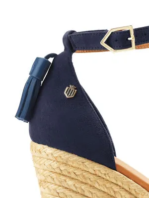 The Monaco Women's Espadrille Wedge - Navy Suede