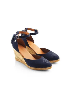 The Monaco Women's Espadrille Wedge - Navy Suede