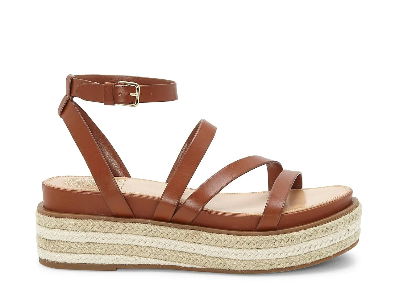 Vince Camuto Aevie Tan Cognac Leather Strappy Platform Espadrille Wedge Sandals