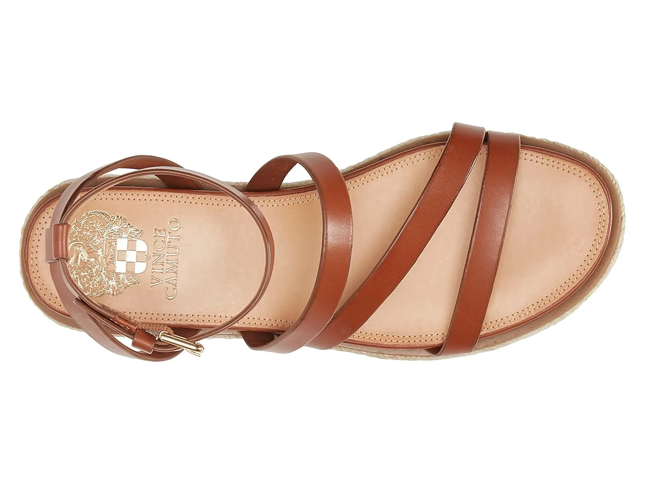 Vince Camuto Aevie Tan Cognac Leather Strappy Platform Espadrille Wedge Sandals