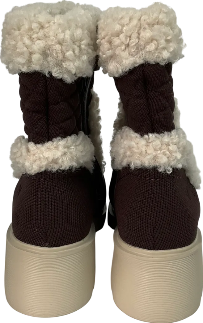 vivaia Brown Fluffy Round-toe Platform Chunky Wedge Boots UK 4 EU 37 👠