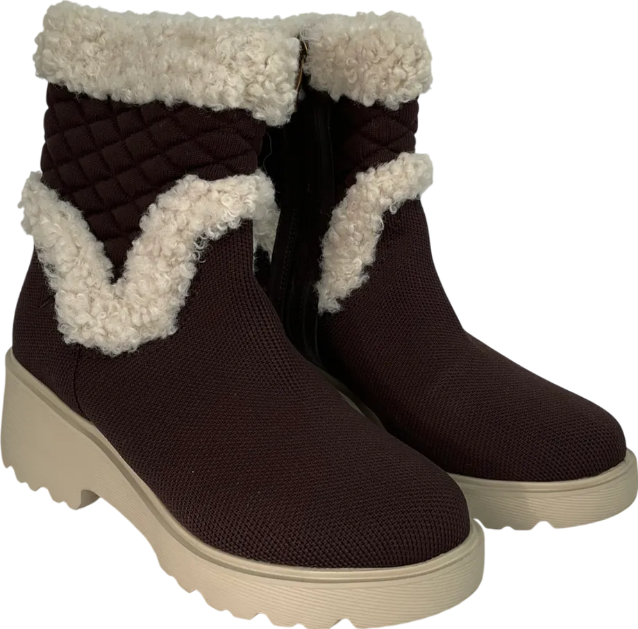 vivaia Brown Fluffy Round-toe Platform Chunky Wedge Boots UK 4 EU 37 👠