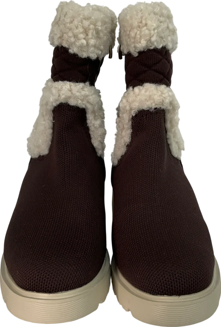 vivaia Brown Fluffy Round-toe Platform Chunky Wedge Boots UK 4 EU 37 👠