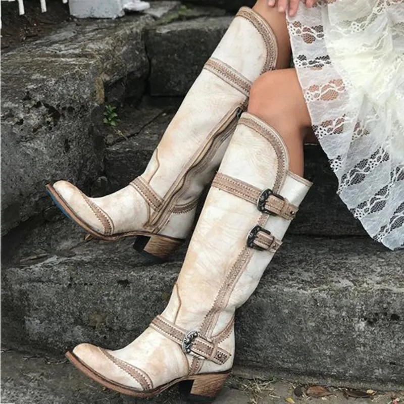 Western white bridal boots retro riding boots women's motorcycle boots