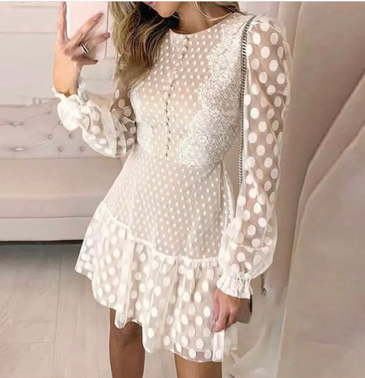 White Sheer Spotty Mini Dress