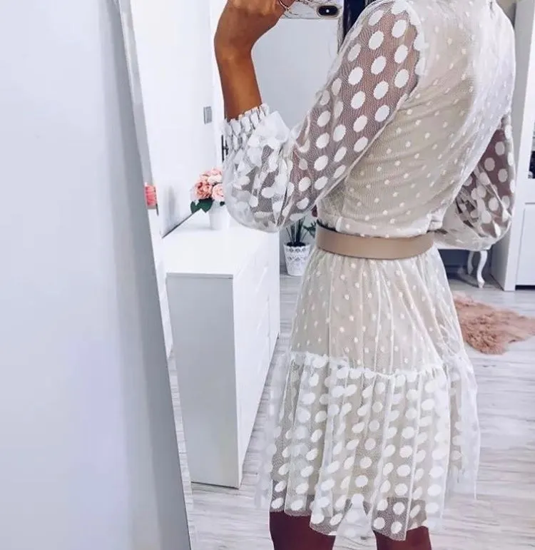 White Sheer Spotty Mini Dress