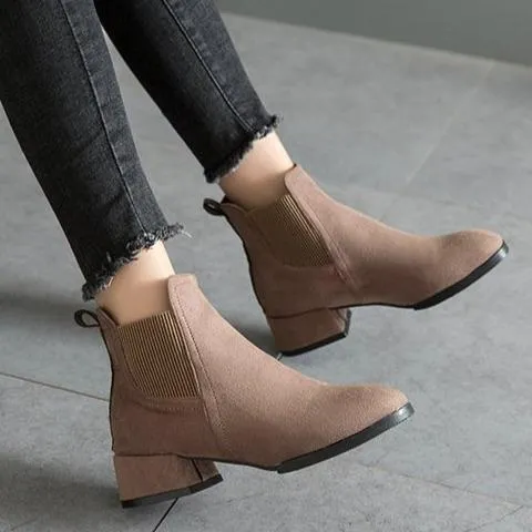 Women casual chunky heel round toe ankle chelsea boots