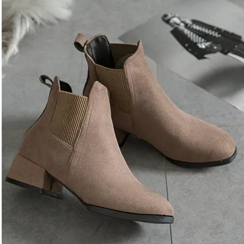 Women casual chunky heel round toe ankle chelsea boots