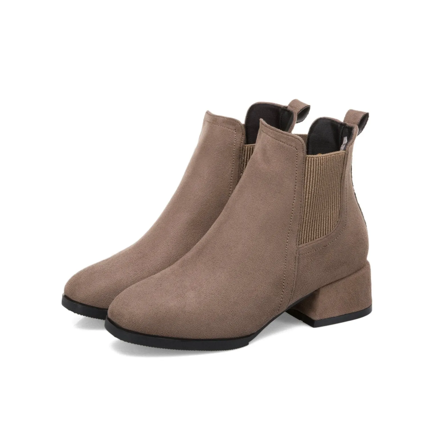 Women casual chunky heel round toe ankle chelsea boots