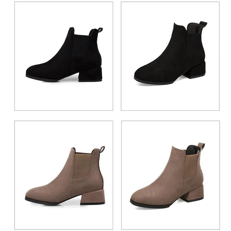 Women casual chunky heel round toe ankle chelsea boots