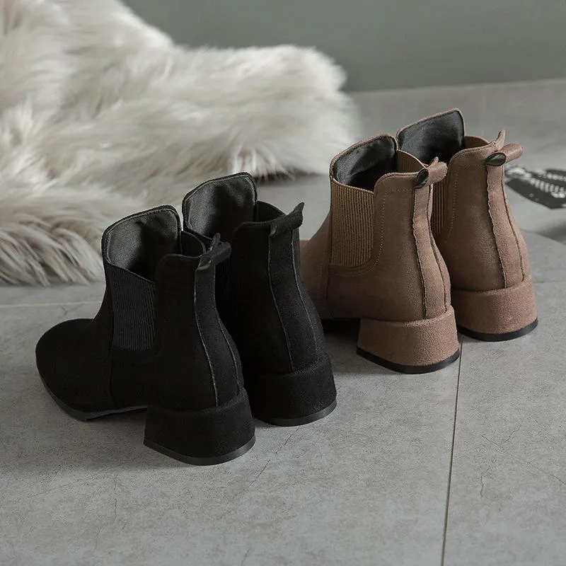 Women casual chunky heel round toe ankle chelsea boots