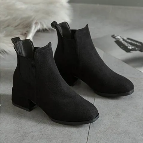 Women casual chunky heel round toe ankle chelsea boots