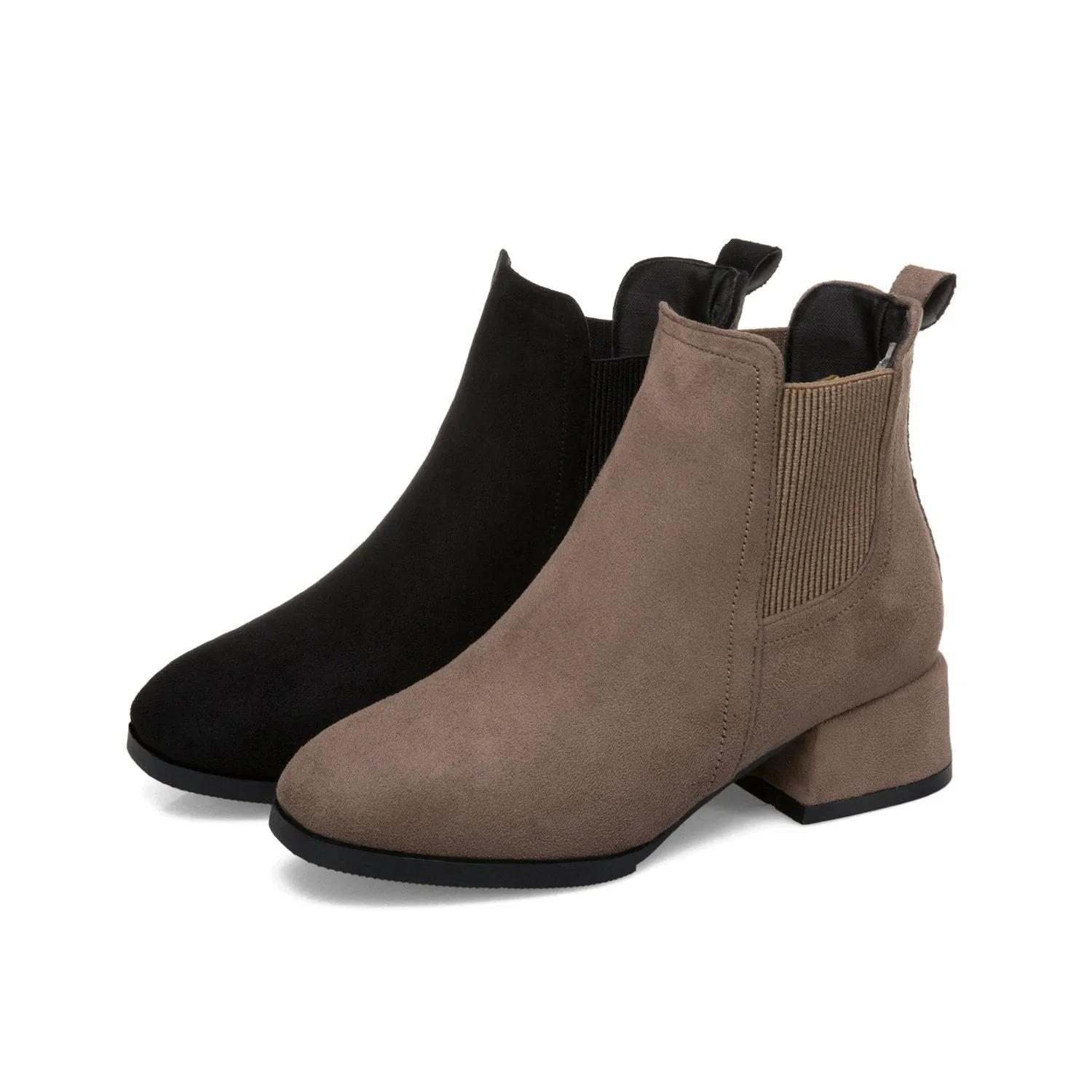 Women casual chunky heel round toe ankle chelsea boots