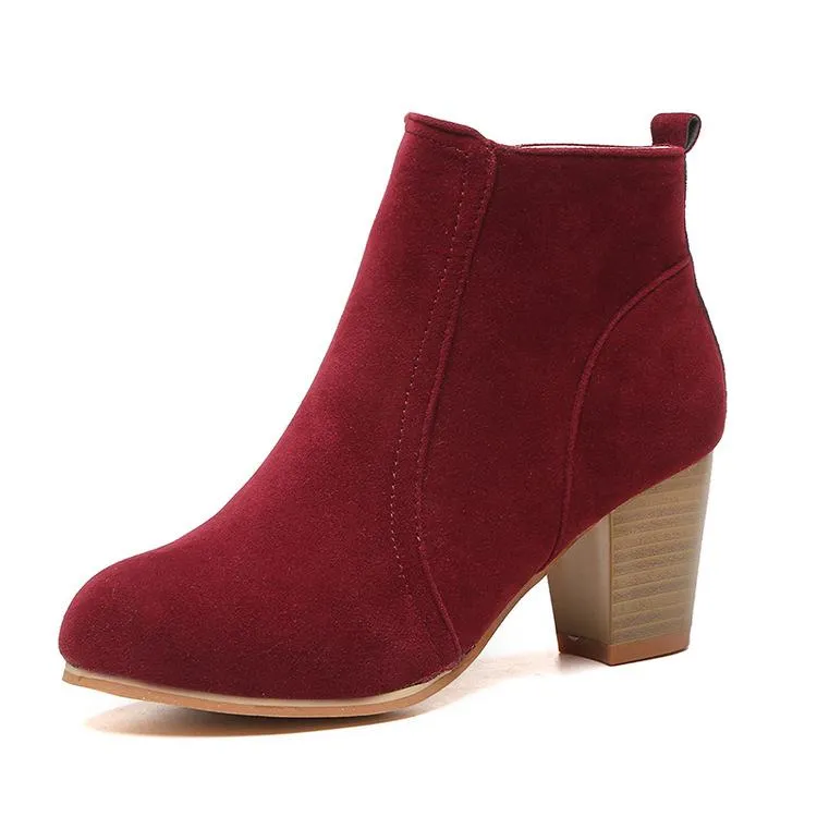 Women stacked chunky high heel round toe ankle boots